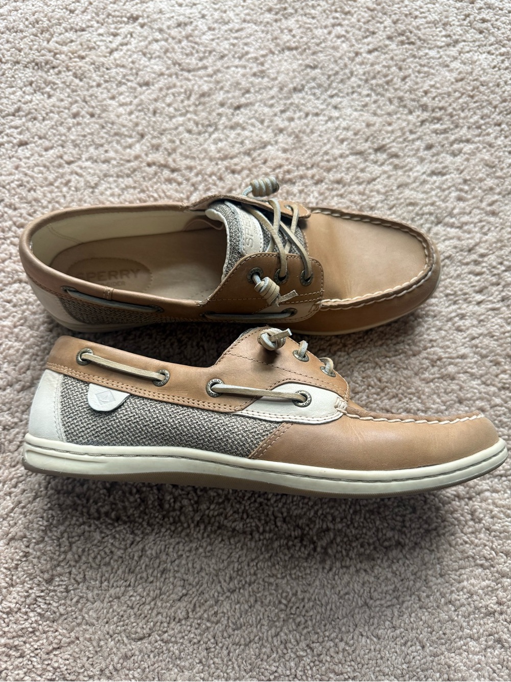 Classic Sperry Topsider Tan and Cream Leather Boat Shoes